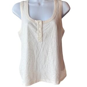 Veronica Beard Pima Cotton Tank Top  White Henley Sleeveless Size Small